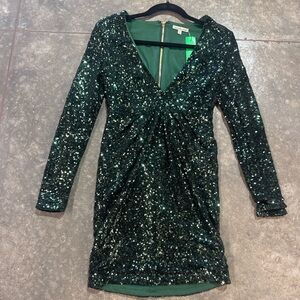 Charlotte Russe Emerald Green Sequin Long Sleeve Bodycon Dress Women’s XS